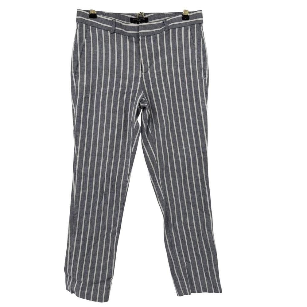 Banana Republic Avery Linen Cotton Blend Striped Ankle Pants Womens 4 Blue White - Picture 2 of 8